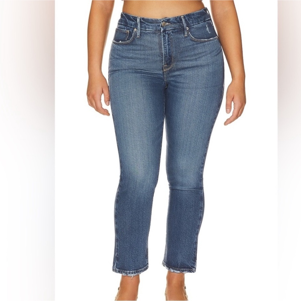Good American Jeans Good Legs Straight Indigo Blue Stretchy Comfort Size 15